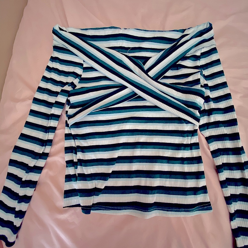 Ribbed Off Shoulder Stripped Top